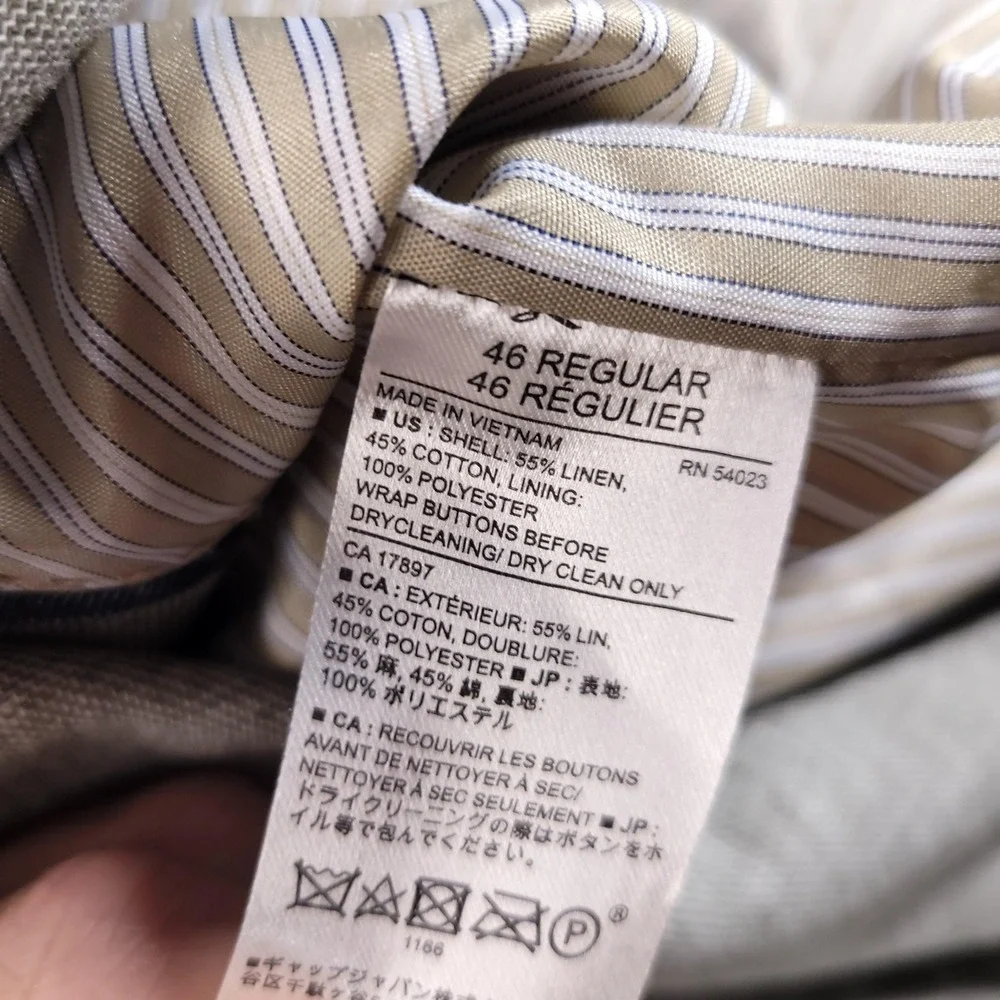 Banana Republic Blazer Mens 46R Gray Linen Cotton Tailored Fit Sport Coat Jacket
